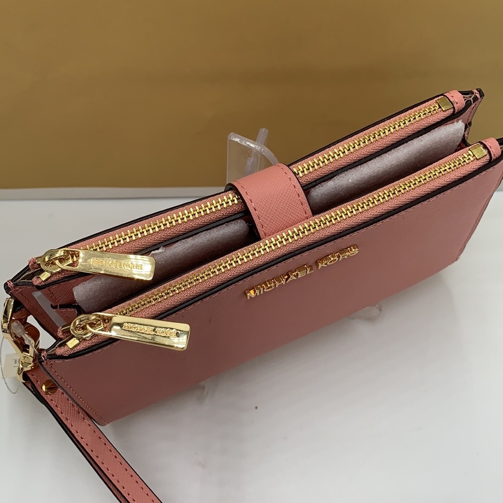 MICHAEL KORS LARGE DOUBLE ZIP WRISTLET WALLET PRIMROSE COLOR - Picture 9 of 12